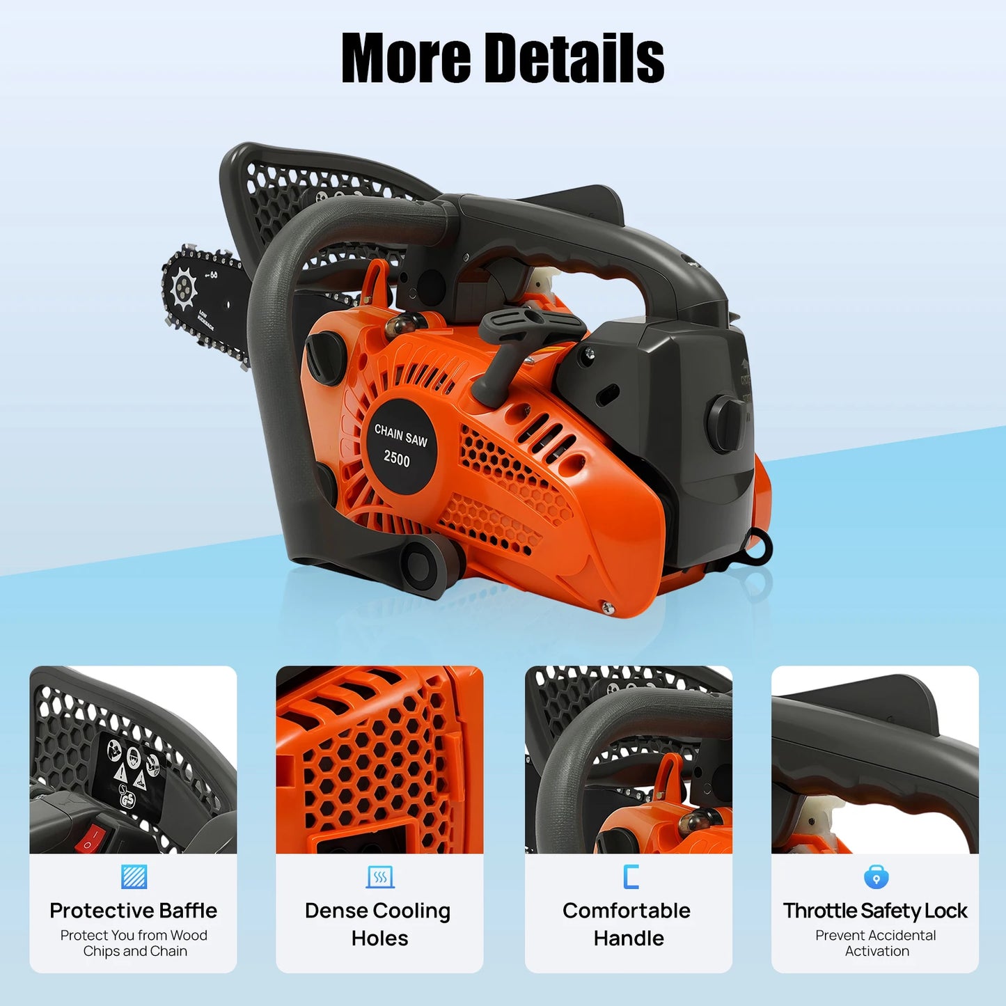 25.4cc 2-Cycle Gas Powered Chainsaw 11.8-inch Guide Bar 900W Gasoline Power Chain Saws Tree Cutting Trimming Log 1.22hp