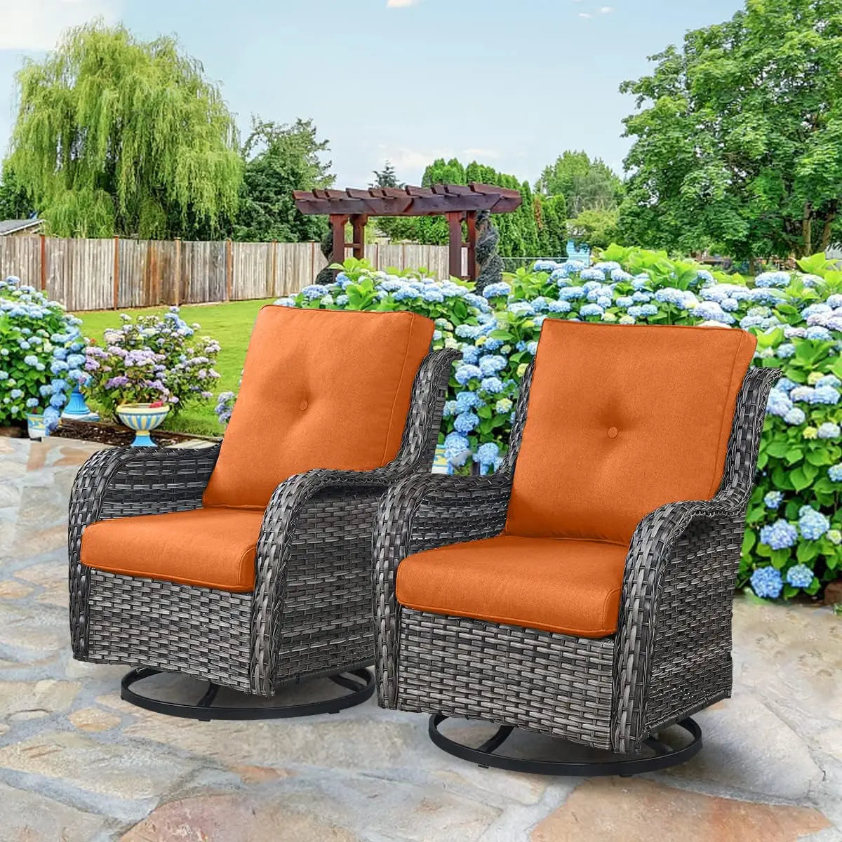 Outdoor Swivel Rocker Wicker Patio Chairs Rattan Garden Furniture Set