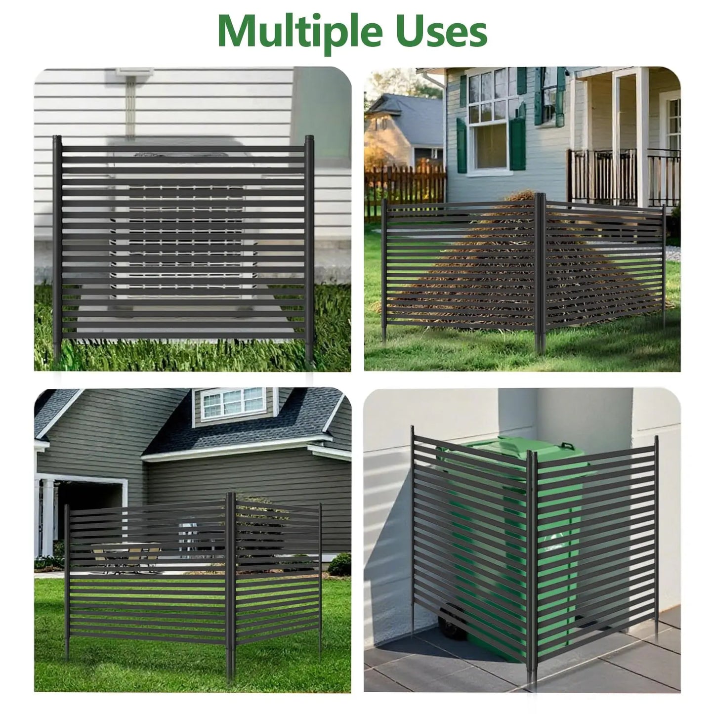 No-Dig Outdoor Privacy Screen Fence Kit, Rustproof 3-Panel 9FT Freestanding Metal Enclosure for AC Units, Pool Equipment, Trash