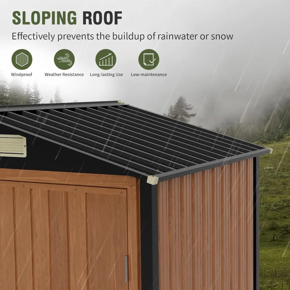 Outdoor Metal Storage Shed With Window Lockable Door