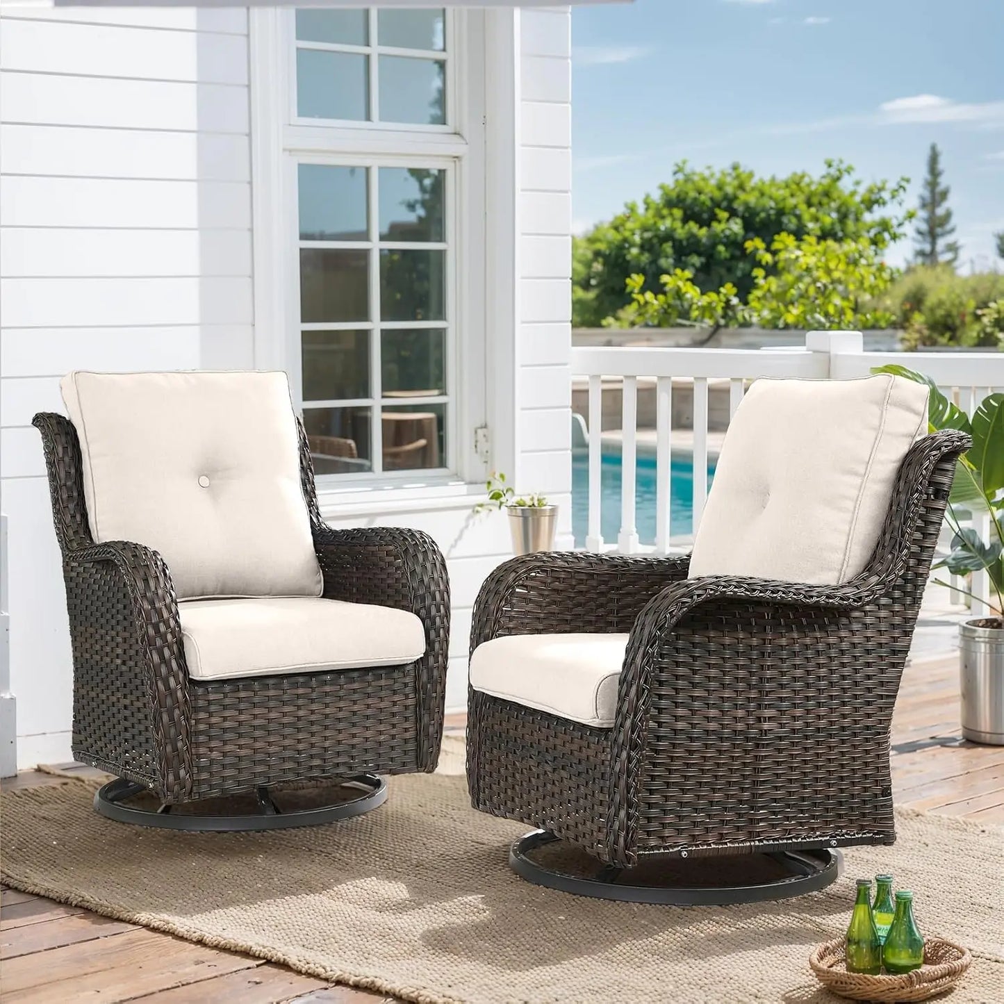 Outdoor Swivel Rocker Wicker Patio Chairs Rattan Garden Furniture Set