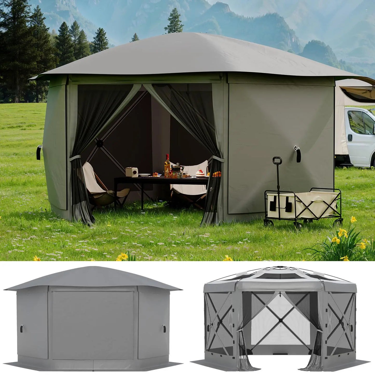 HiMISS Pop Up Gazebo Hexagon Canopy With Mosquito Netting