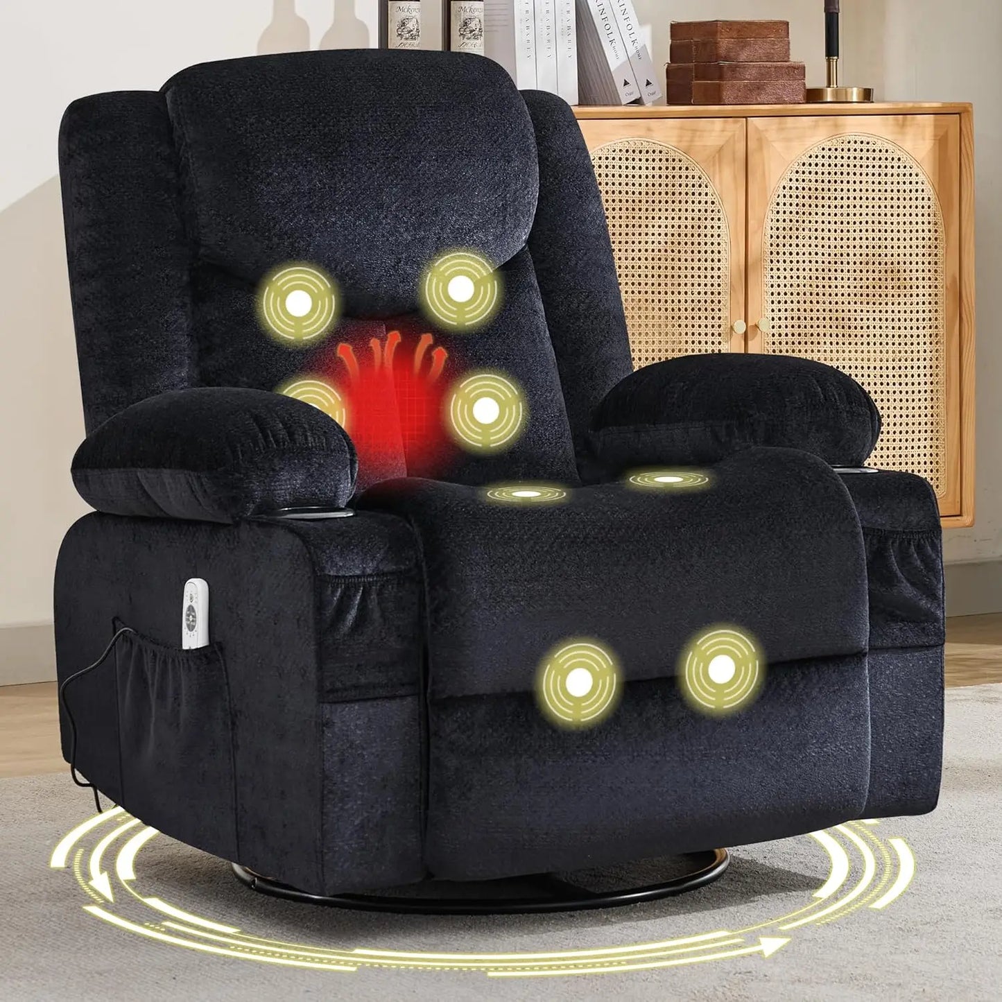 Swivel Recliner Chair With Massage And Heat And Cup Holders