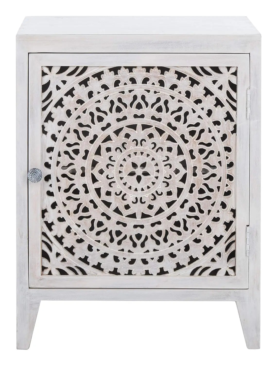 Carved Mandala Door Storage Nightstand Thea Wash Boho Bedroom Table