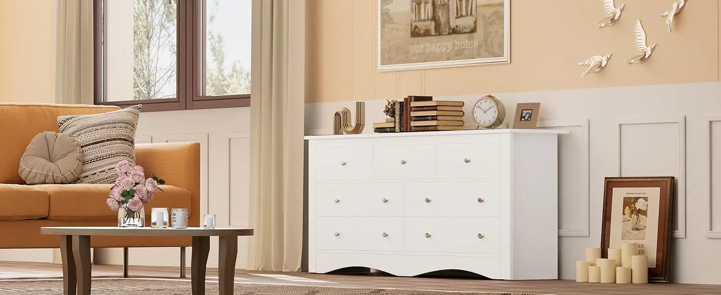 Furmax Dresser for Bedroom 7 Wood Dresser Chest of Drawers TV up to 65 inch TV Stand Storage Chest Drawers Hallway Entryway