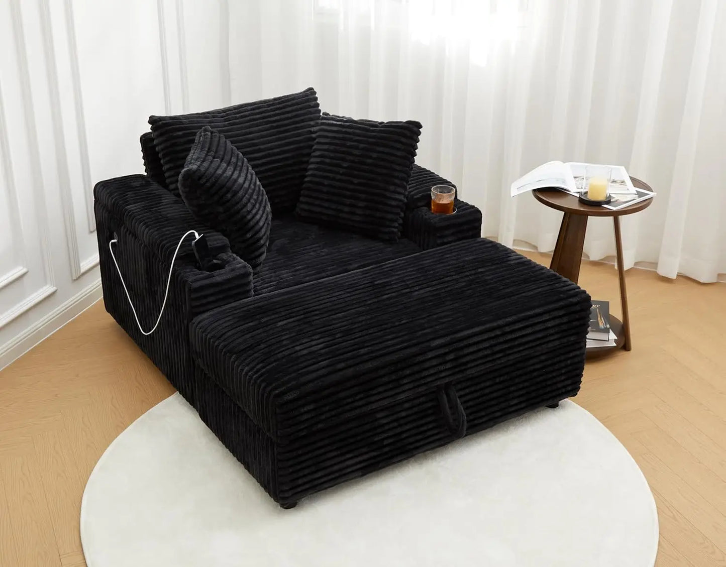 Modern Chaise Lounge Chair With USB Port And Cup Holder