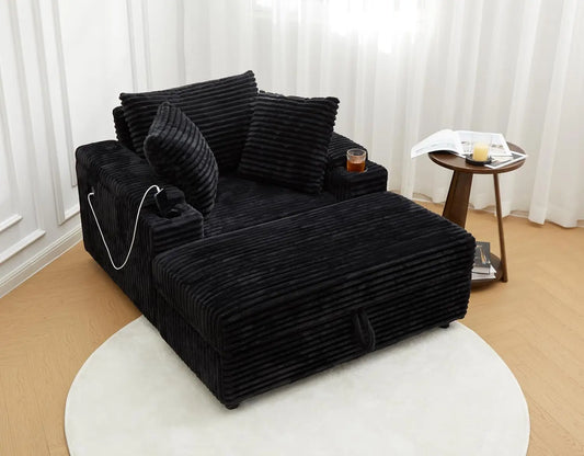 Modern Chaise Lounge Chair With USB Port And Cup Holder
