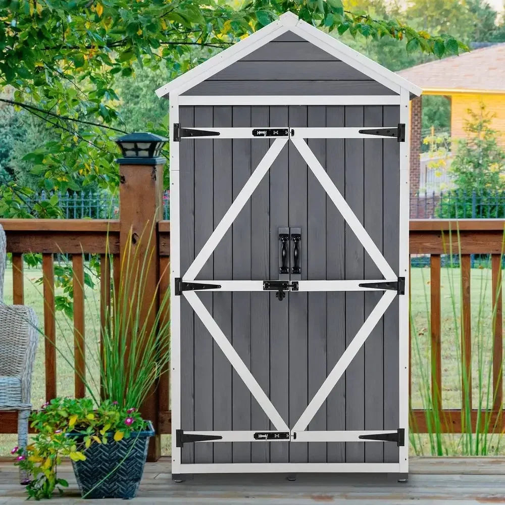 Durable Outdoor Storage Cabinet with Two Shelves, Weather-Resistant Shed for Lawn and Garden Tools