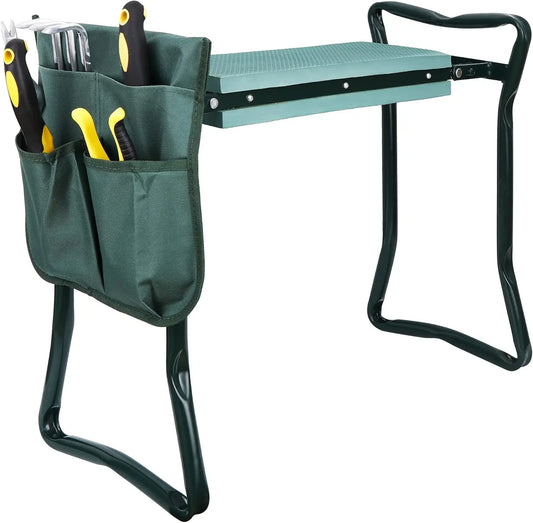 Folding Garden Kneeler Seat Garden Bench Stool with Handles, Multi-use Pouch,