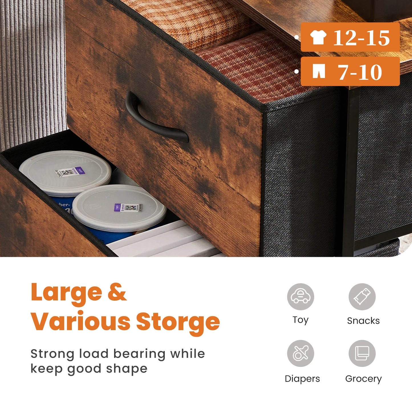 JHK Nightstand Bedside Table With Fabric Drawers And Storage