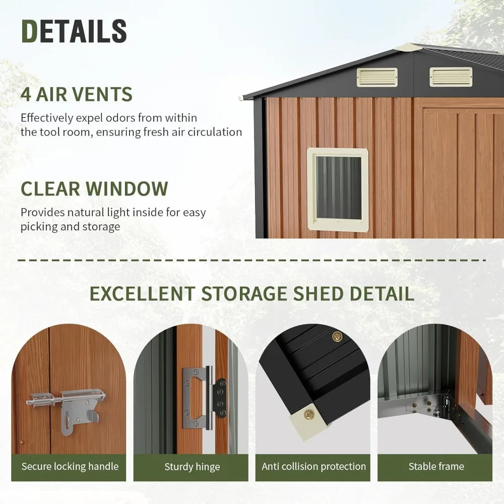 Outdoor Metal Storage Shed With Window Lockable Door