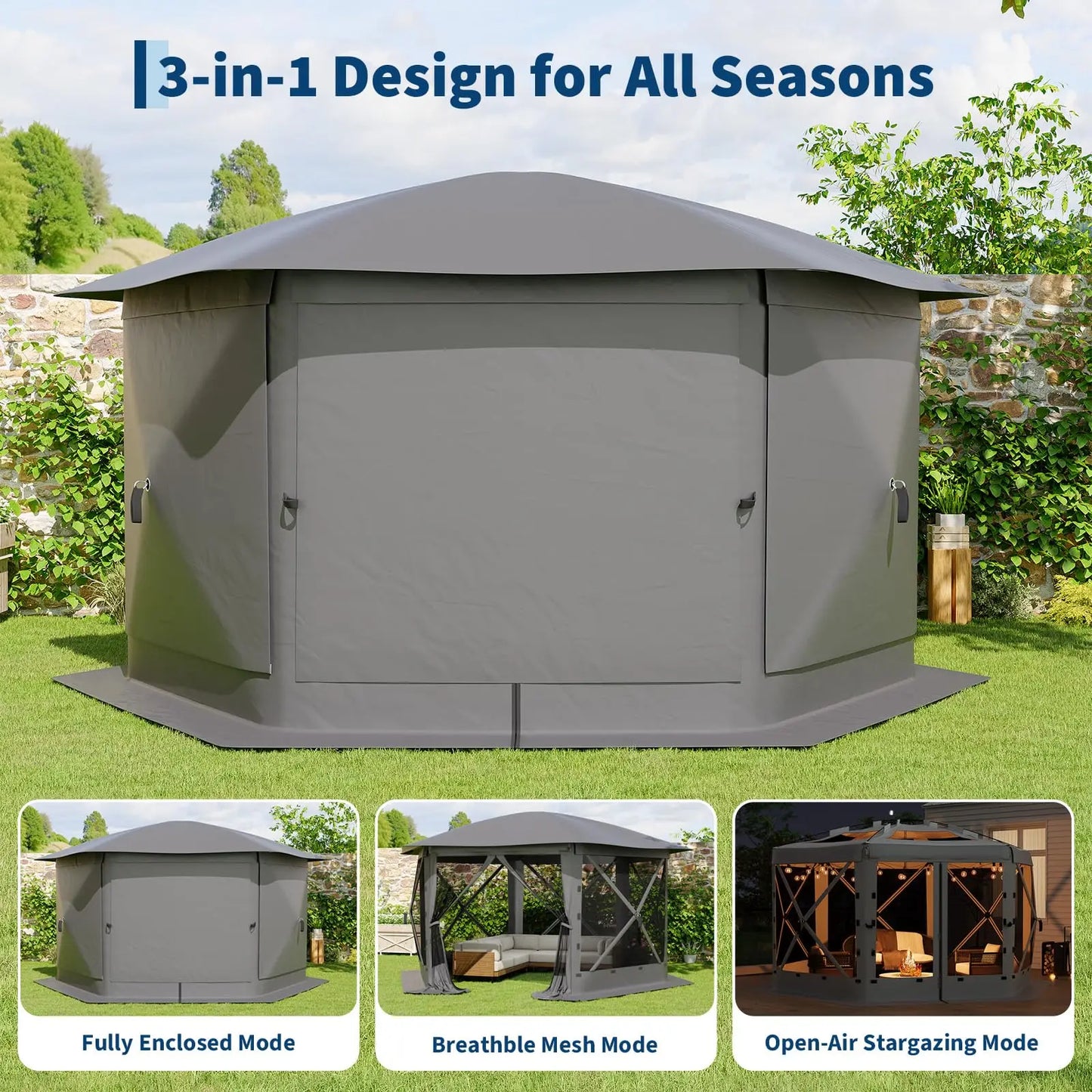 HiMISS Pop Up Gazebo Hexagon Canopy With Mosquito Netting