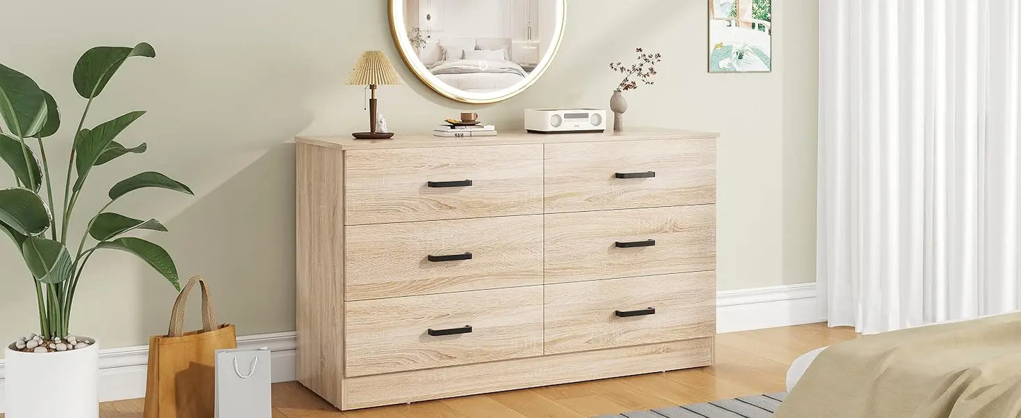 Dresser for Bedroom, 6 Drawer Double Dresser, Modern Chest of Drawers with Deep Drawers, TV Stand Large Storage Organizer