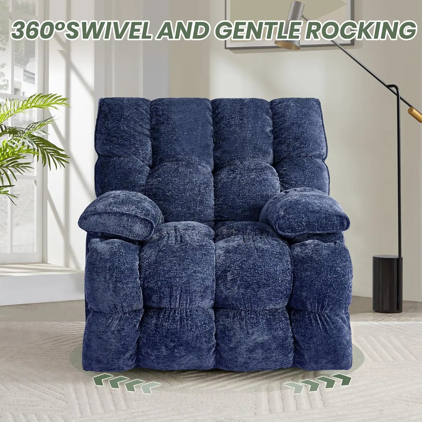 Oversized Power Swivel Rocker Recliner Chair Extra Wide Chenille Fabric