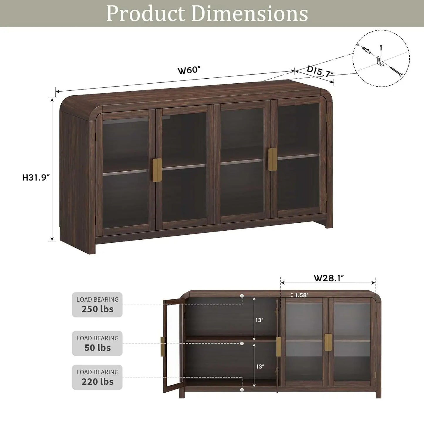 Oak Sideboard Buffet Cabinet With Storage And Adjustable Shelves
