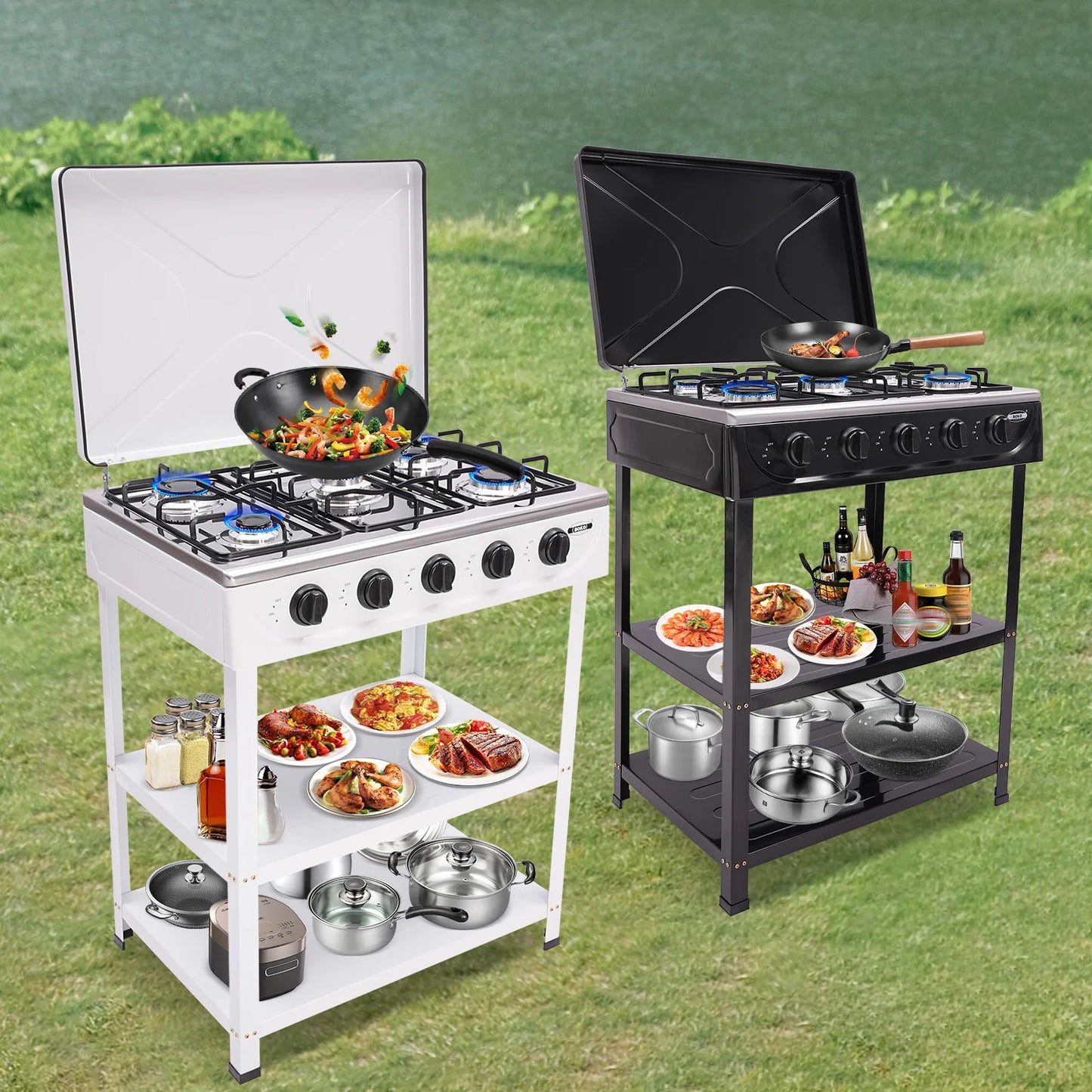 Five Burner Natural Gas Freestanding Grill for Outdoor Grilling