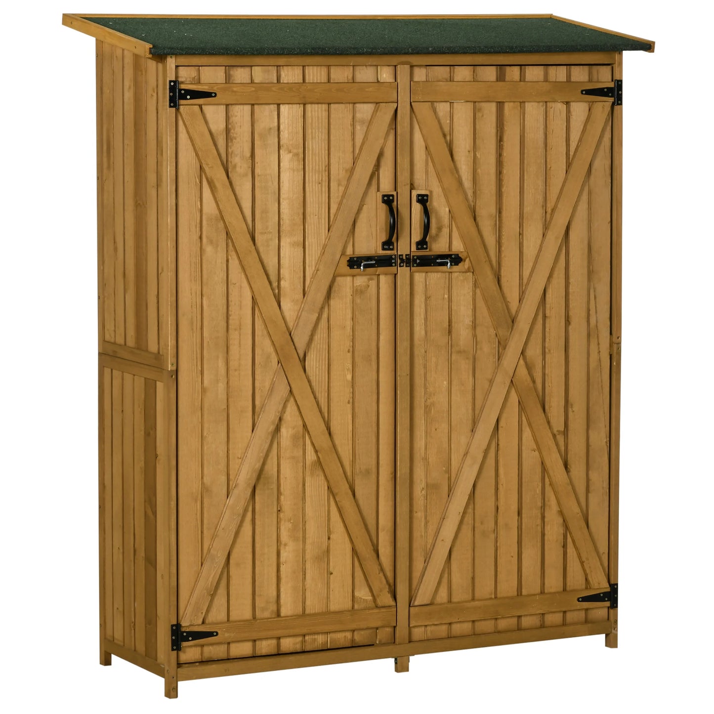 Wooden Waterproof Garden Storage Shed w/ Asphalt Roof, Shelves & Lock Backyard