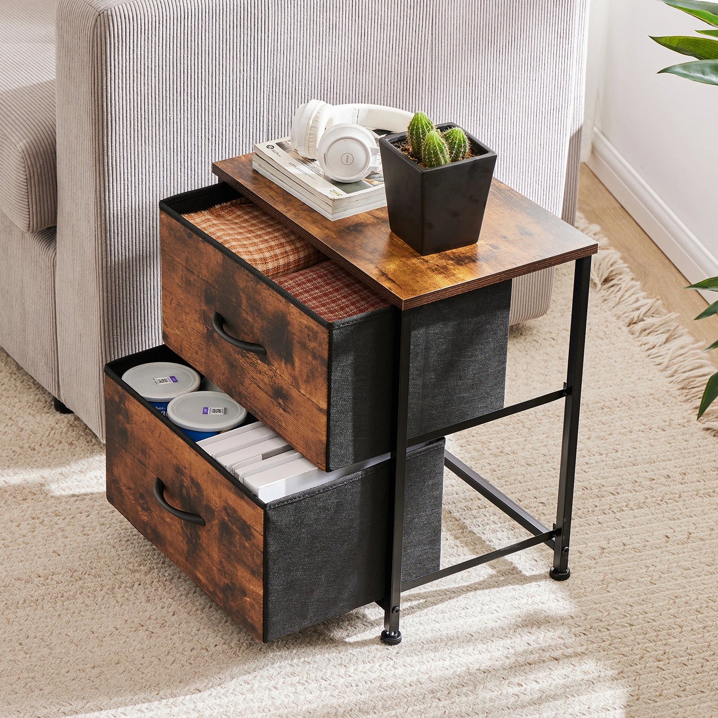 JHK Nightstand Bedside Table Drawers Storage Cabinet Bedroom