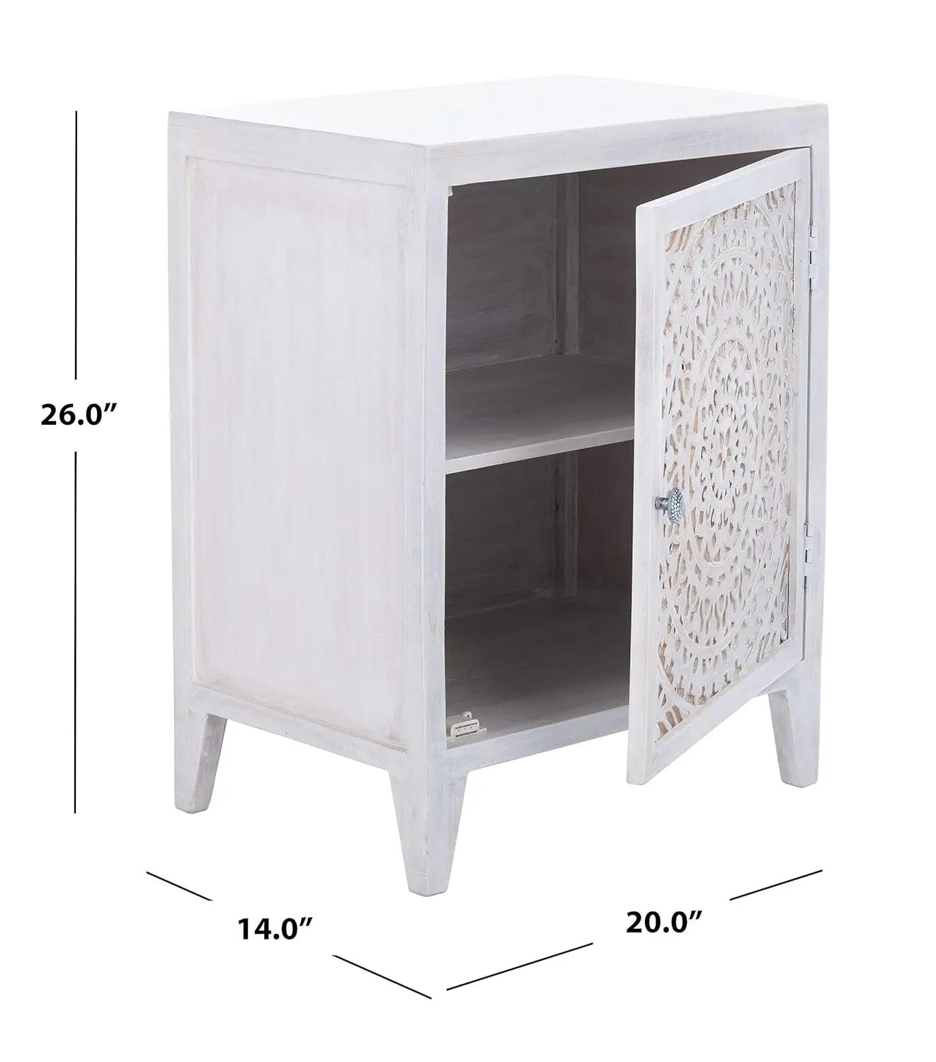 Carved Mandala Door Storage Nightstand Thea Wash Boho Bedroom Table