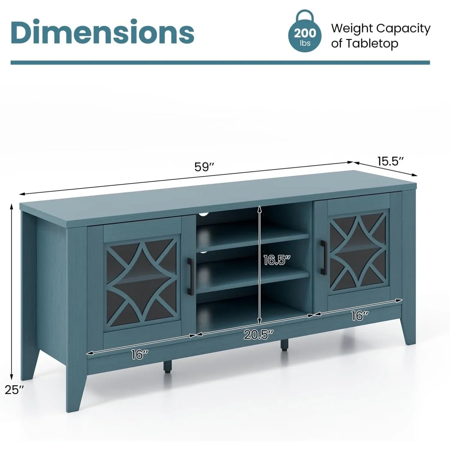Farmhouse TV Stand With Glass Doors And Adjustable Shelves