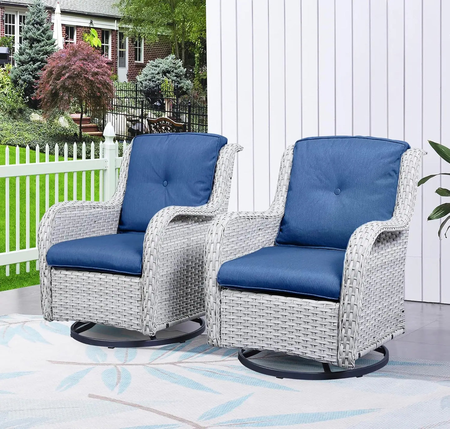 Outdoor Swivel Rocker Wicker Patio Chairs Set Of 2 Rattan