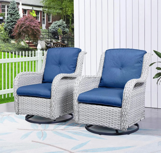 Rattan Outdoor Swivel Rocker Patio Chairs Set Of 2