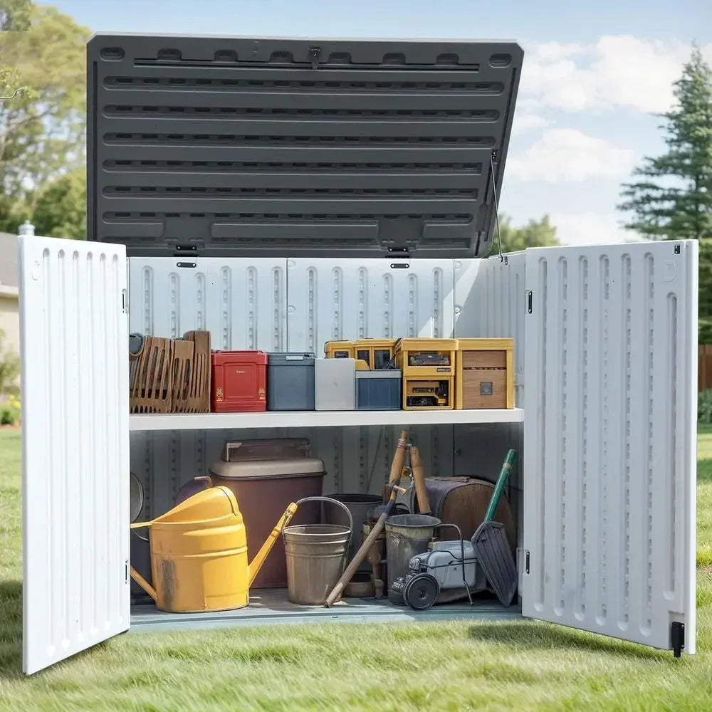 Light Gray 35 Cubic Ft Outdoor Storage Shed with Padlock, Waterproof and Easy Assembly for Backyard and Garden