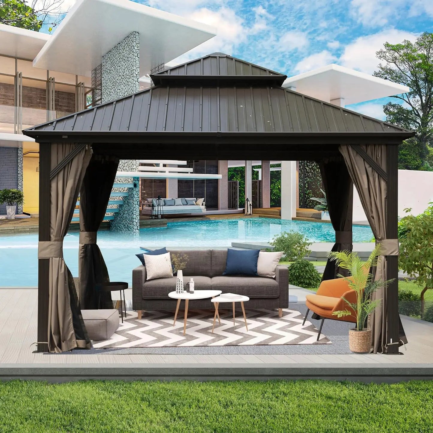 Hardtop Aluminum Gazebo Galvanized Steel Double Roof