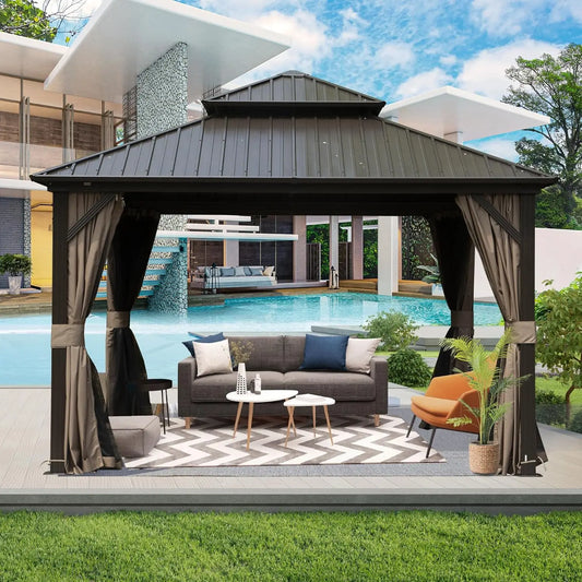 Hardtop Outdoor Gazebo With Aluminum Frame And Galvanized Roof Canopy