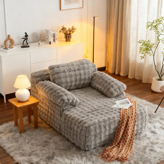 Bubble Fleece Upholstered Chaise Lounge Chair For Indoor Reading Comfort