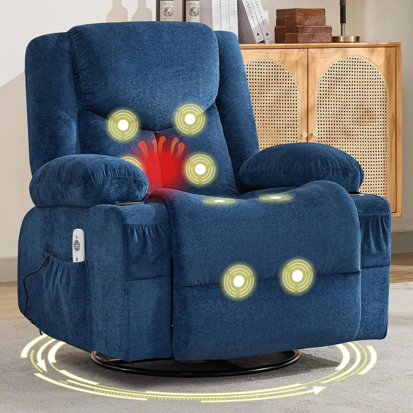 Swivel Recliner Chair With Massage And Heat And Cup Holders
